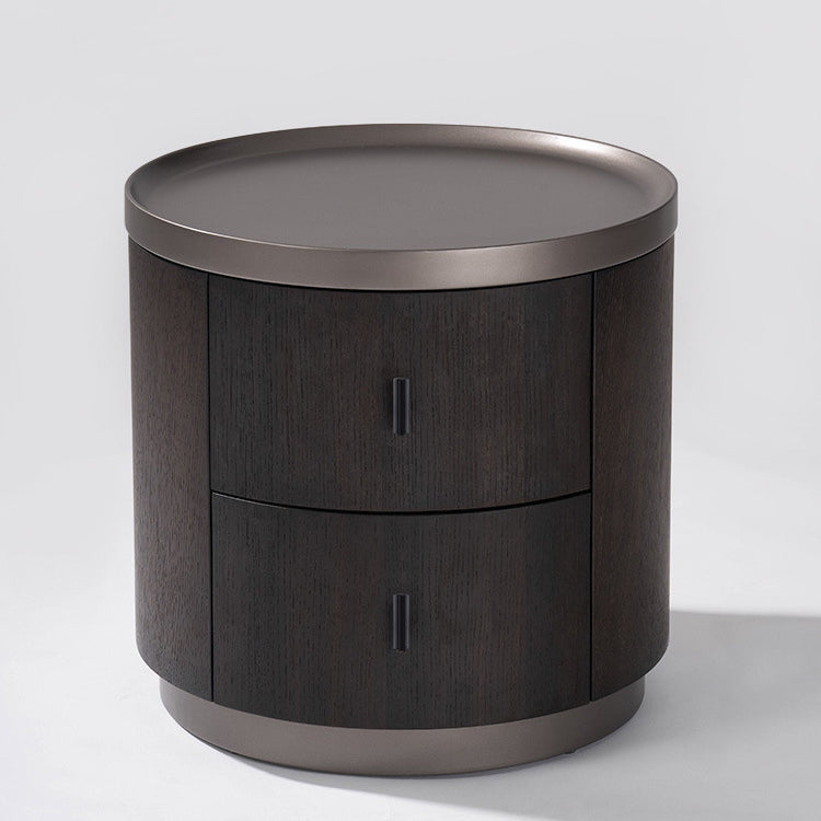 Minimalist Solid Wood Metal Round Cylindrical Nightstand