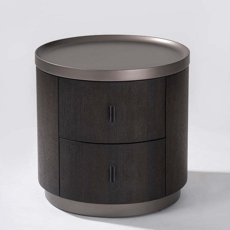 Minimalist Solid Wood Metal Round Cylindrical Nightstand