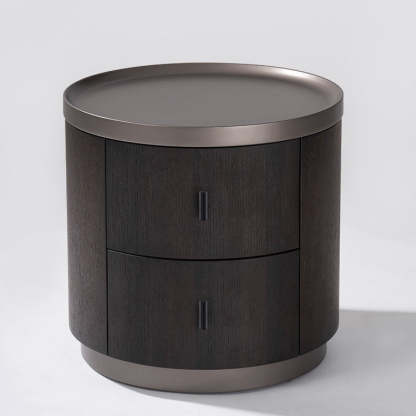 Minimalist Solid Wood Metal Round Cylindrical Nightstand