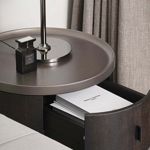 Minimalist Solid Wood Metal Round Cylindrical Nightstand