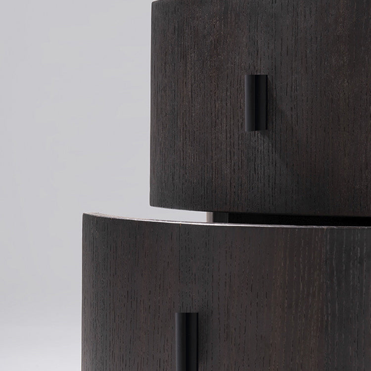 Minimalist Solid Wood Metal Round Cylindrical Nightstand