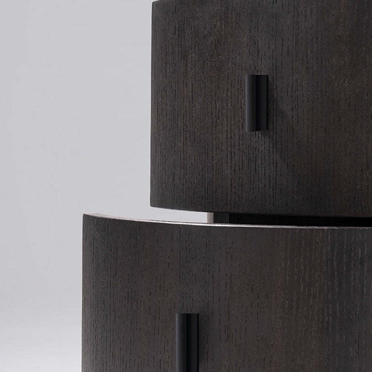 Minimalist Solid Wood Metal Round Cylindrical Nightstand