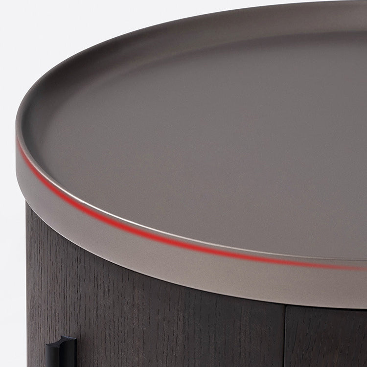 Minimalist Solid Wood Metal Round Cylindrical Nightstand