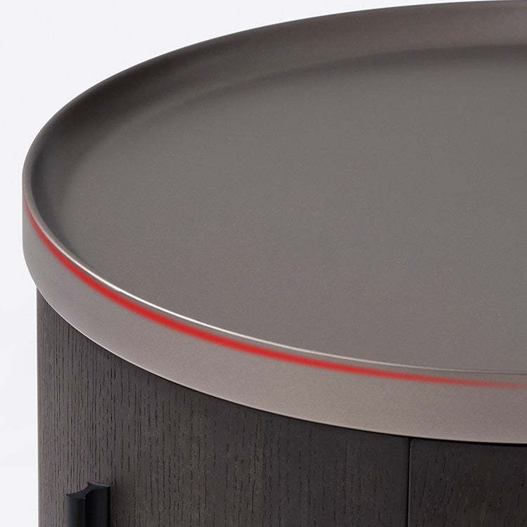 Minimalist Solid Wood Metal Round Cylindrical Nightstand