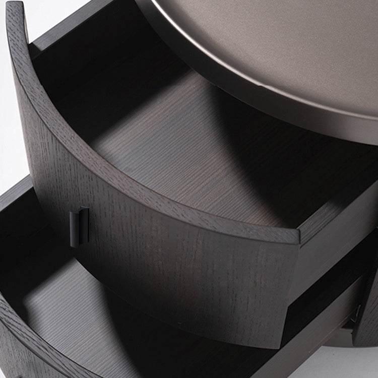 Minimalist Solid Wood Metal Round Cylindrical Nightstand