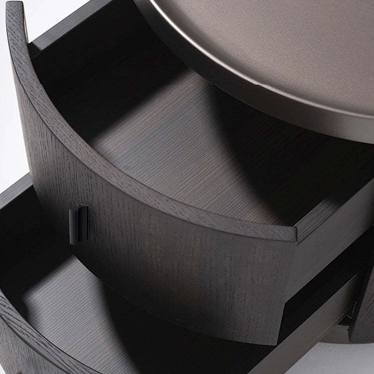 Minimalist Solid Wood Metal Round Cylindrical Nightstand