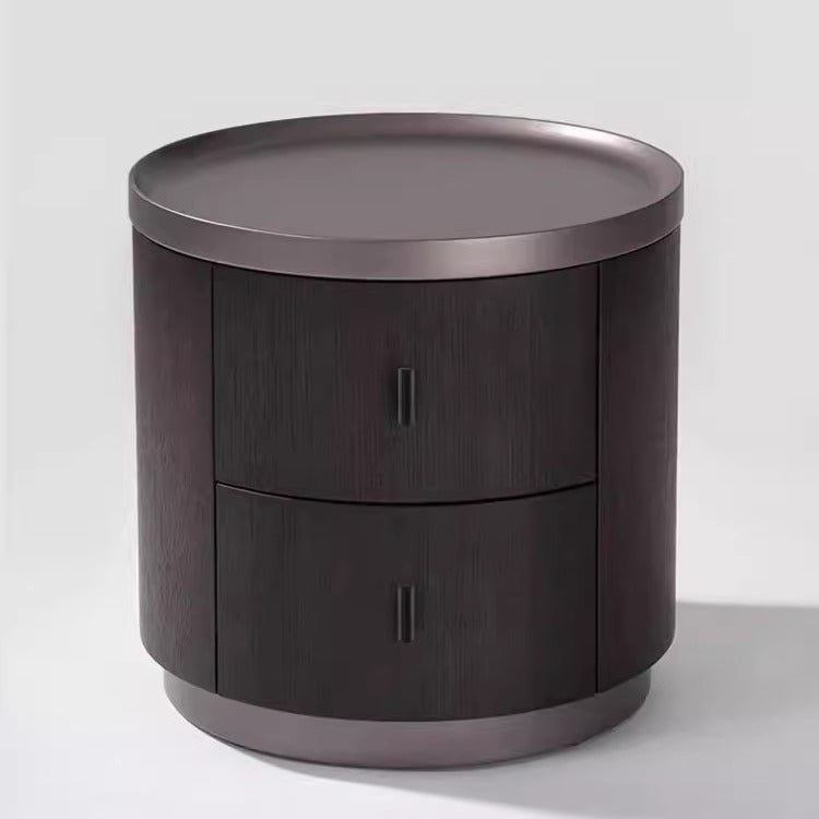 Minimalist Solid Wood Metal Round Cylindrical Nightstand
