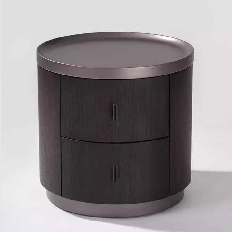 Minimalist Solid Wood Metal Round Cylindrical Nightstand