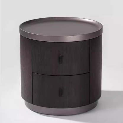 Minimalist Solid Wood Metal Round Cylindrical Nightstand