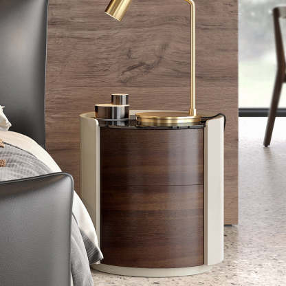 Minimalist Tempered Glass 2-Drawer Nightstand — Brownish