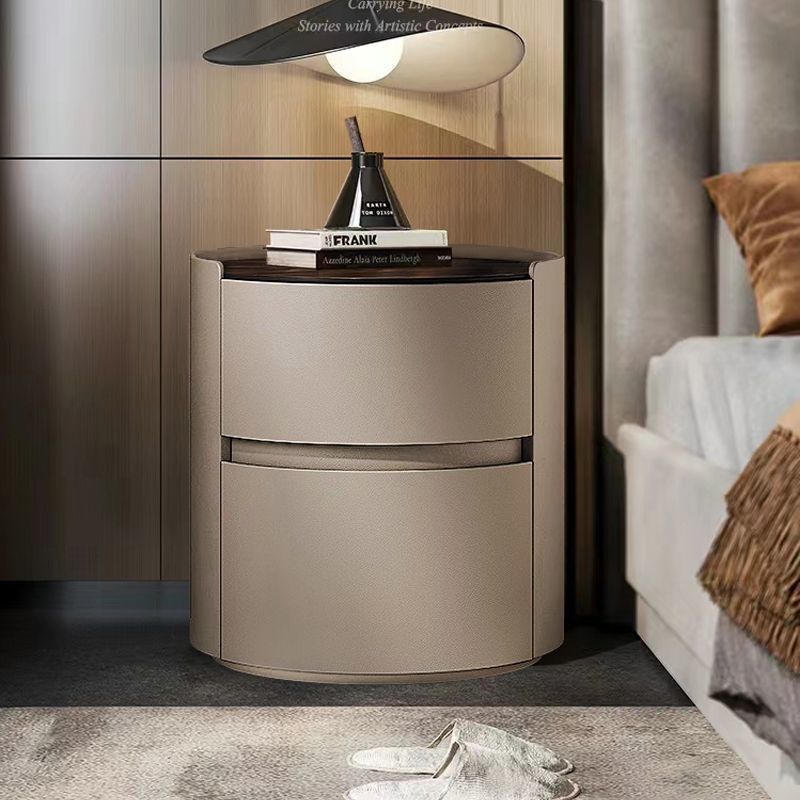Minimalist Sintered Stone 2-Drawer Nightstand - Light Gray