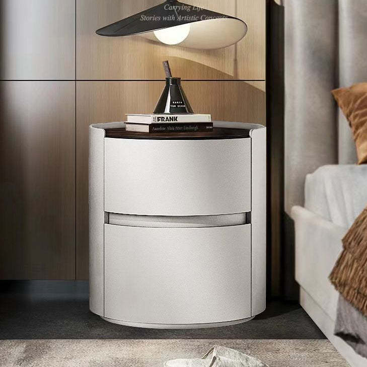 Minimalist Sintered Stone 2-Drawer Nightstand — Khaki