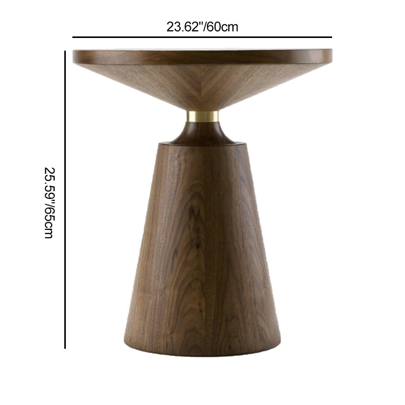 Scandinavian Solid Wood Stainless Steel Round Cone End Table