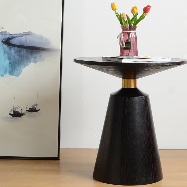 Scandinavian Solid Wood Stainless Steel Round Cone End Table — Original Wood Color