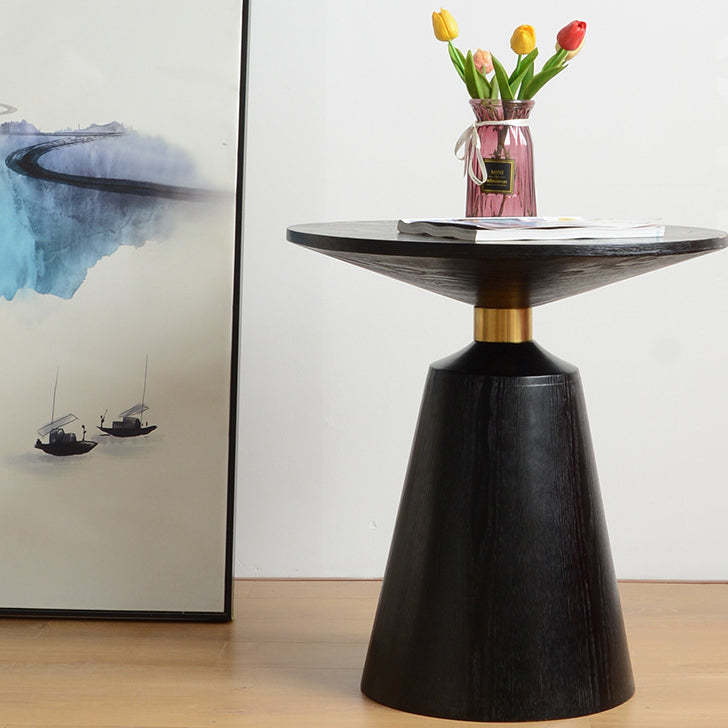 Scandinavian Solid Wood Stainless Steel Round Cone End Table — Original Wood Color