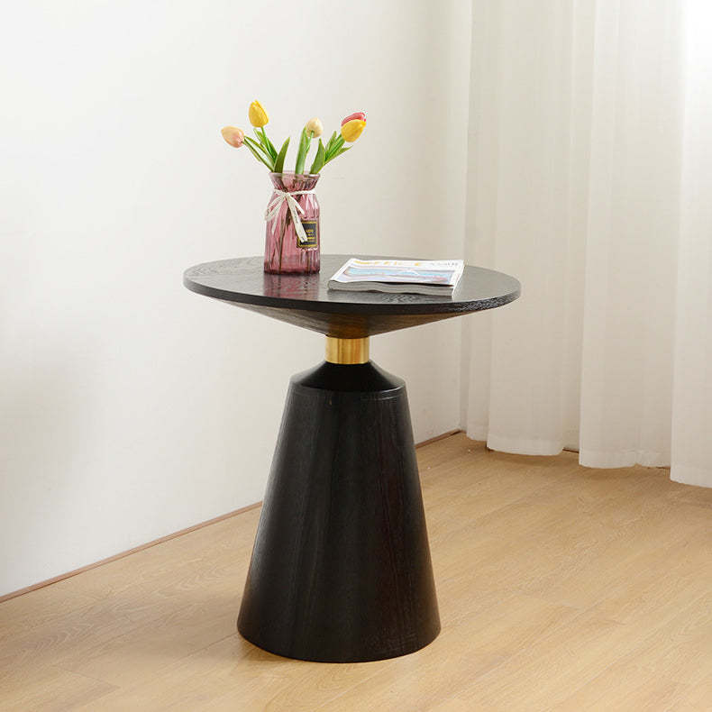 Scandinavian Solid Wood Stainless Steel Round Cone End Table — Walnut Color