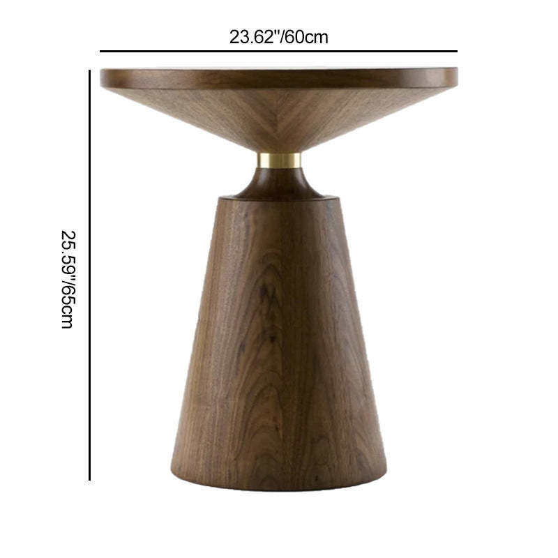 Scandinavian Solid Wood Stainless Steel Round Cone End Table