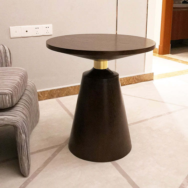 Scandinavian Solid Wood Stainless Steel Round Cone End Table