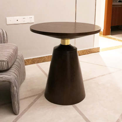 Scandinavian Solid Wood Stainless Steel Round Cone End Table