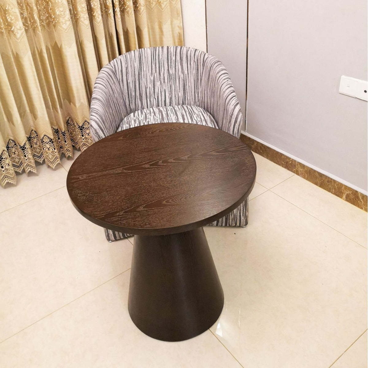 Scandinavian Solid Wood Stainless Steel Round Cone End Table