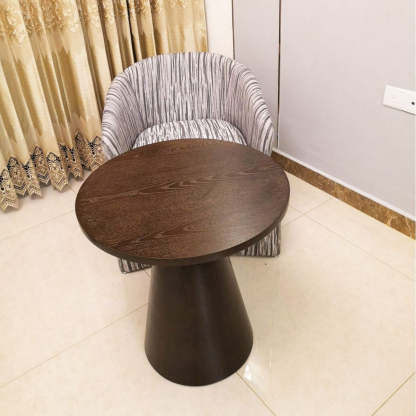 Scandinavian Solid Wood Stainless Steel Round Cone End Table