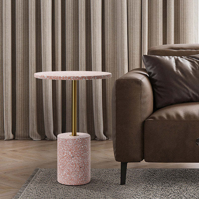 Modern Marble Metal Round End Table — Pink