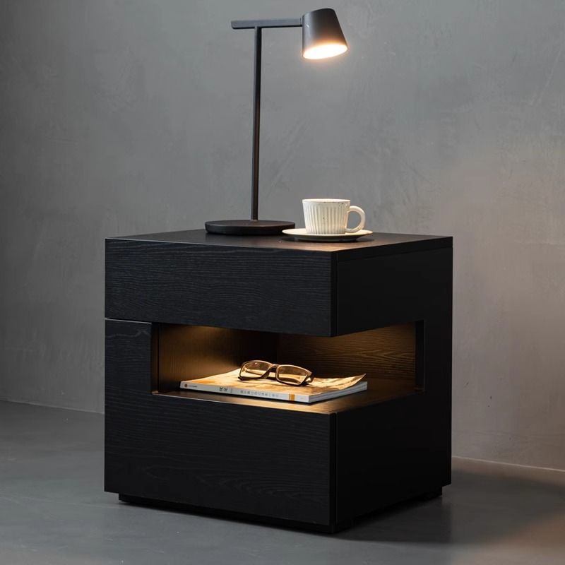 Contemporary Wood Geometric 2-Drawer Nightstand