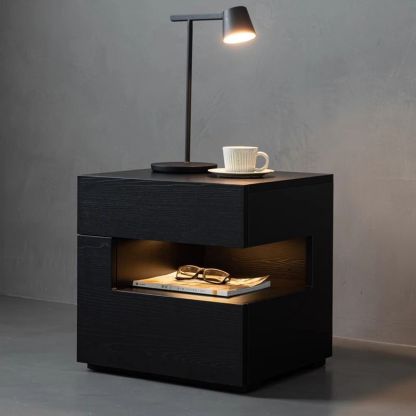 Contemporary Wood Geometric 2-Drawer Nightstand — Left / Black