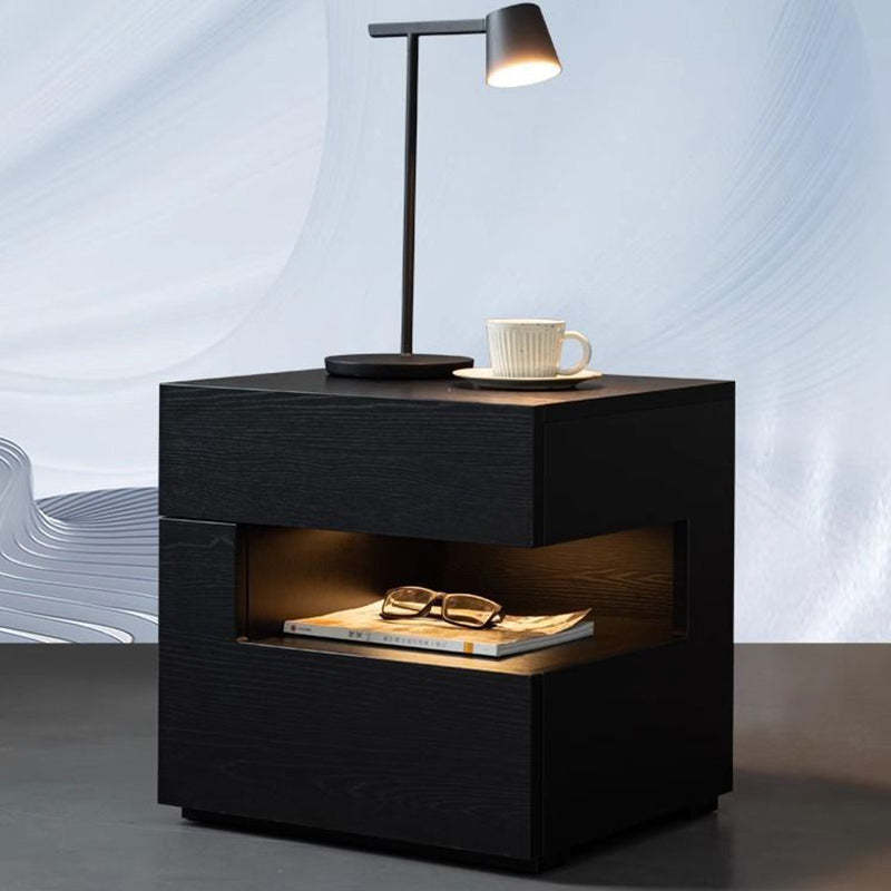 Contemporary Wood Geometric 2-Drawer Nightstand
