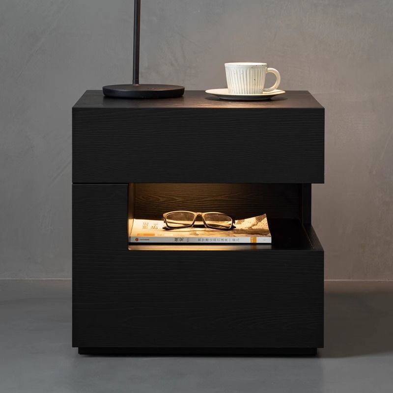 Contemporary Wood Geometric 2-Drawer Nightstand — Left / Walnut Color