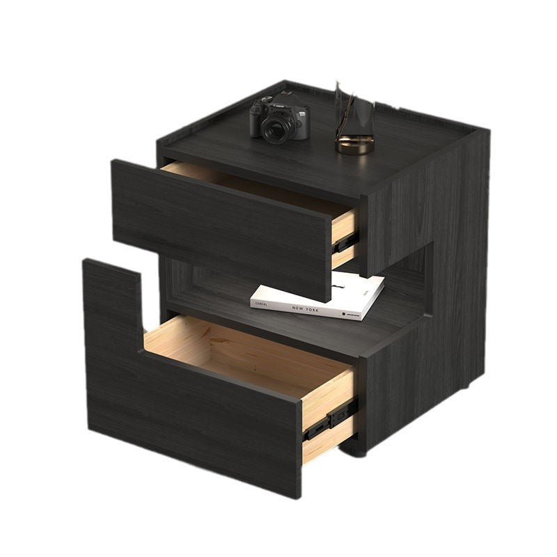 Contemporary Wood Geometric 2-Drawer Nightstand