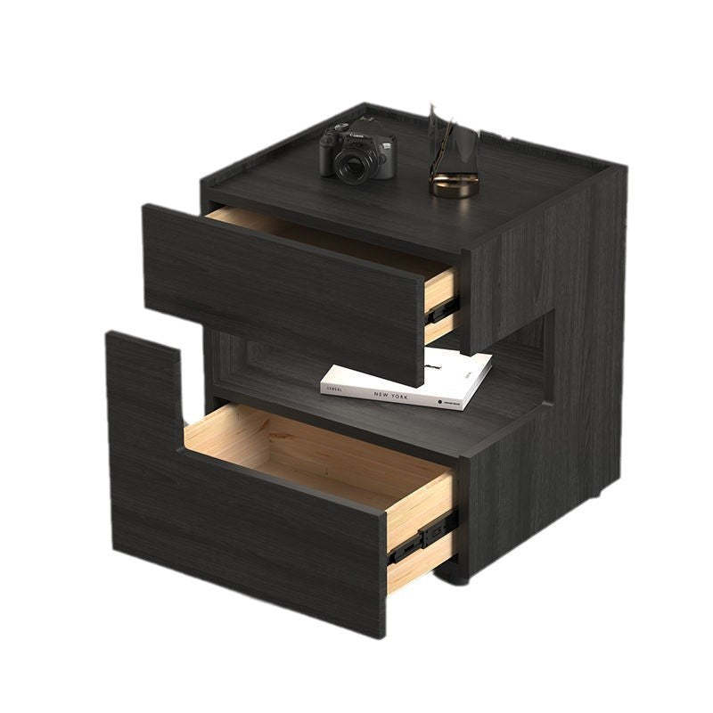 Contemporary Wood Geometric 2-Drawer Nightstand