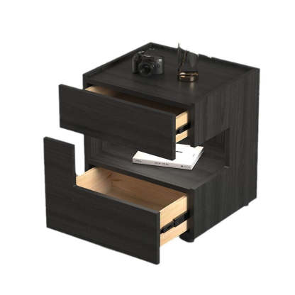 Contemporary Wood Geometric 2-Drawer Nightstand