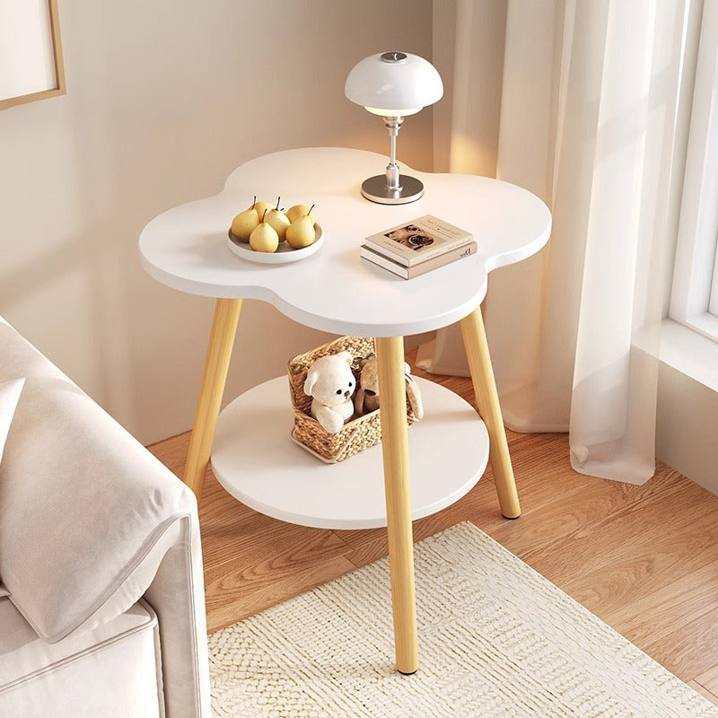 Contemporary Wood Metal Flower Round End Table — White Marble