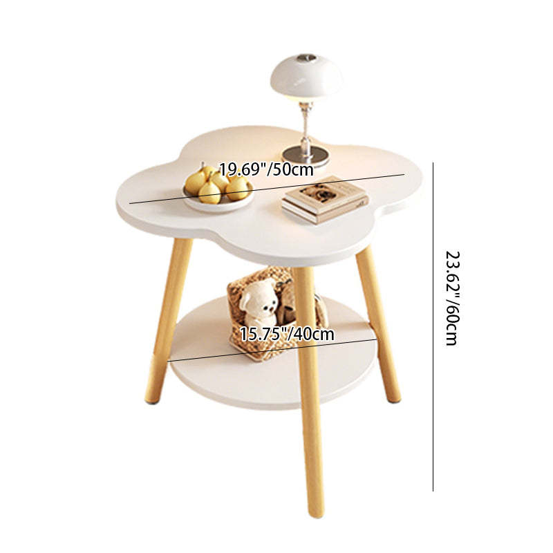 Contemporary Wood Metal Flower Round End Table — Original Wood Color