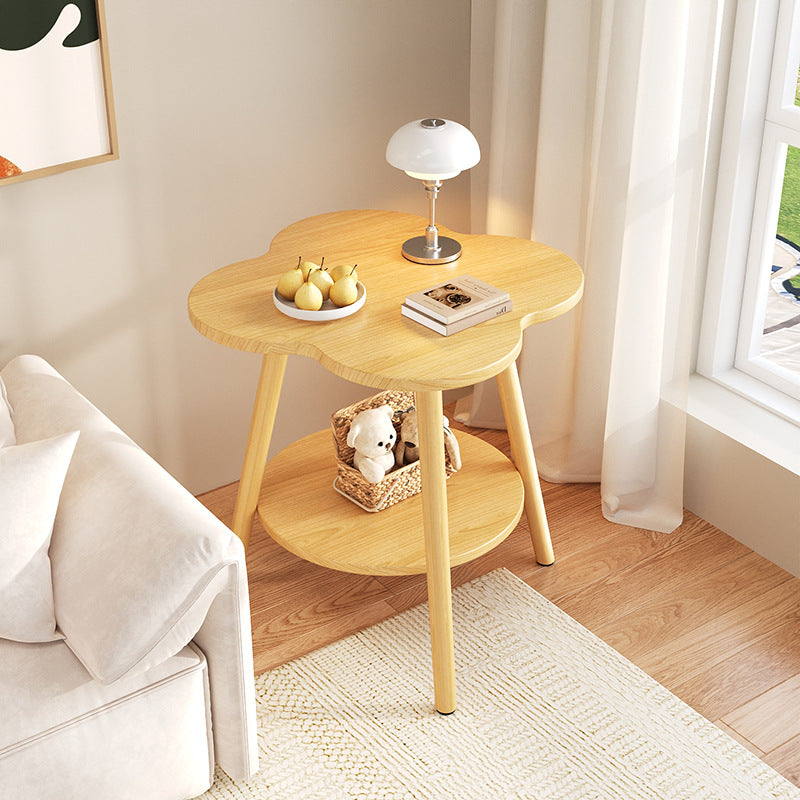 Contemporary Wood Metal Flower Round End Table — Original Wood Color