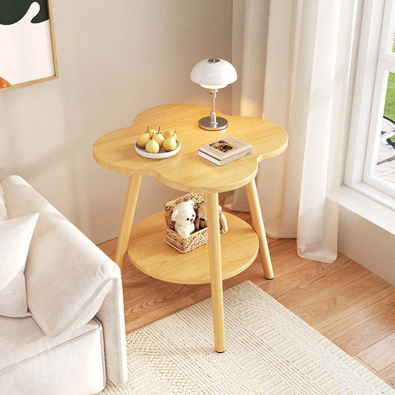 Contemporary Wood Metal Flower Round End Table — Original Wood Color