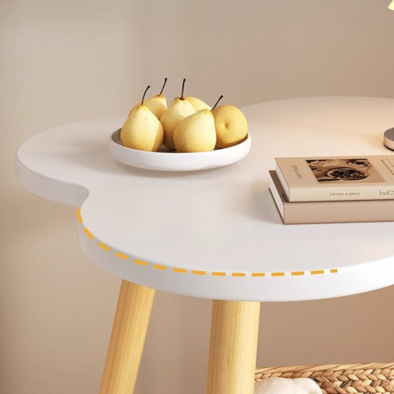 Contemporary Wood Metal Flower Round End Table — White
