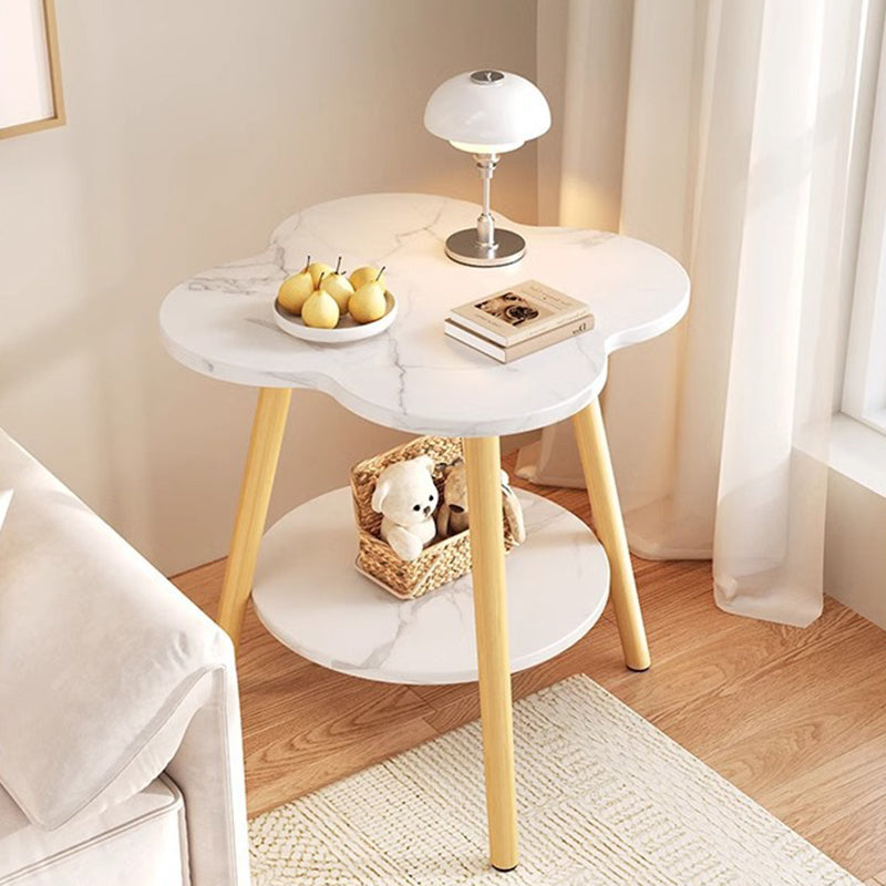 Contemporary Wood Metal Flower Round End Table