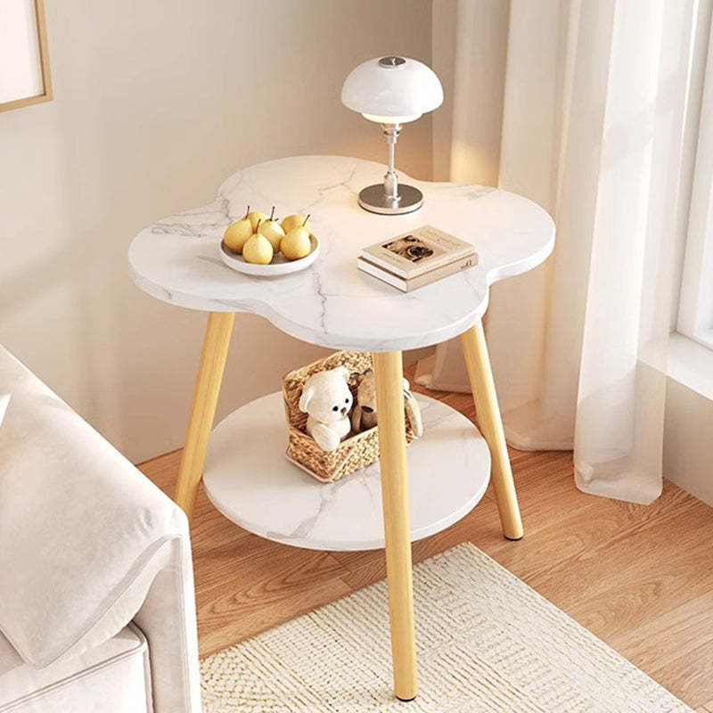 Contemporary Wood Metal Flower Round End Table — White