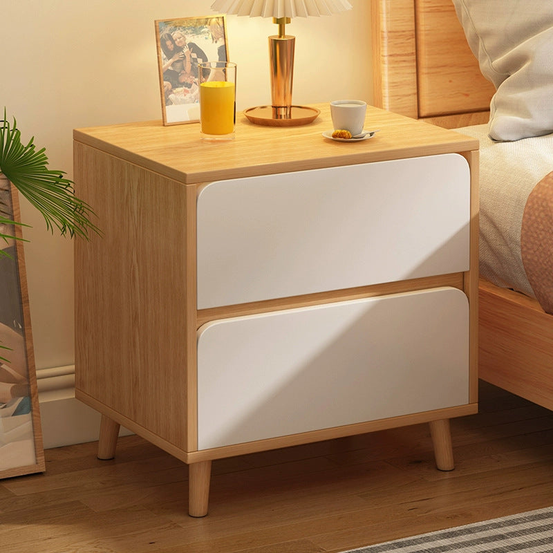 Minimalist Wood Cylinder 2-Drawer Nightstand — Original Wood Color