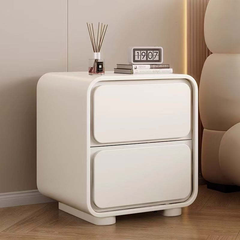 Minimalist Pine Faux Leather 2-Drawer Nightstand — Dark Gray
