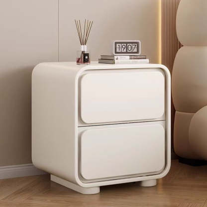 Minimalist Pine Faux Leather 2-Drawer Nightstand — Dark Gray