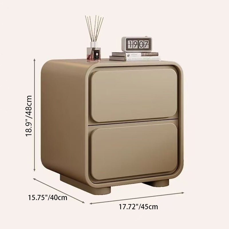 Minimalist Pine Faux Leather 2-Drawer Nightstand — Beige