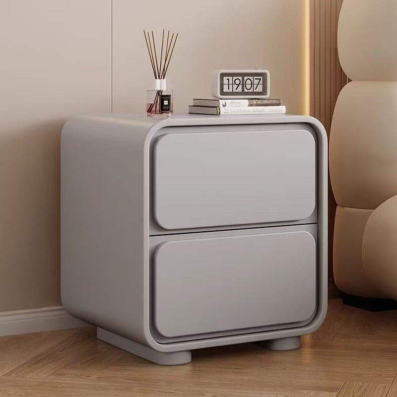 Minimalist Pine Faux Leather 2-Drawer Nightstand — Light Gray