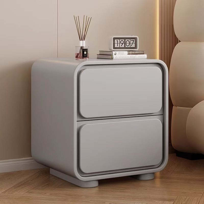 Minimalist Pine Faux Leather 2-Drawer Nightstand — Light Gray