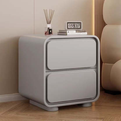 Minimalist Pine Faux Leather 2-Drawer Nightstand — Light Gray