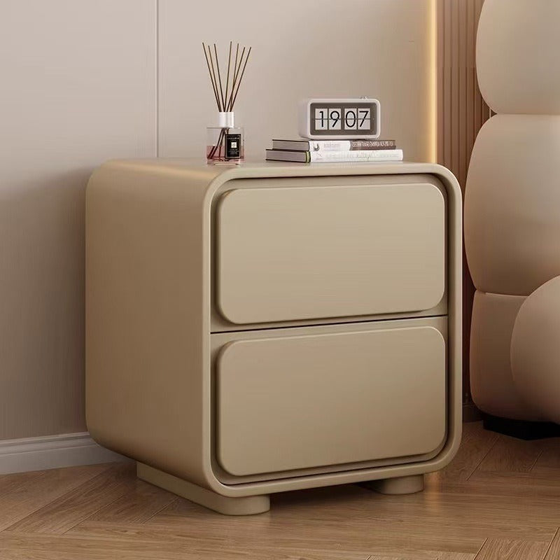Minimalist Pine Faux Leather 2-Drawer Nightstand
