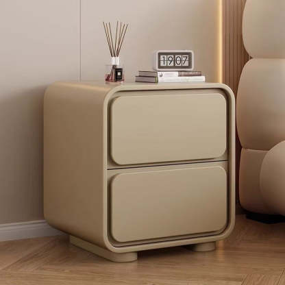 Minimalist Pine Faux Leather 2-Drawer Nightstand