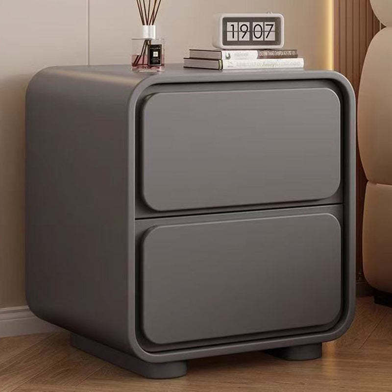 Minimalist Pine Faux Leather 2-Drawer Nightstand — Beige